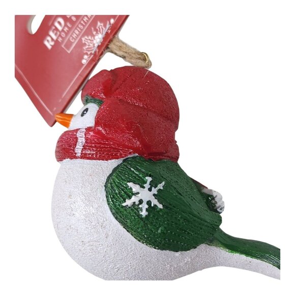 Red Shed Christmas Resin Bird Ornament With Scarf & Hat Tree Ornament Red Green - Picture 4 of 10